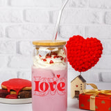 Glass Tumbler with Lid & Straw - Valentines Edition