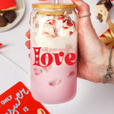 Glass Tumbler with Lid & Straw - Valentines Edition